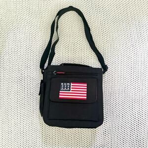 B.U.M Equipment Black American Flag Flap Over Crossbody Slim Utility Messenger